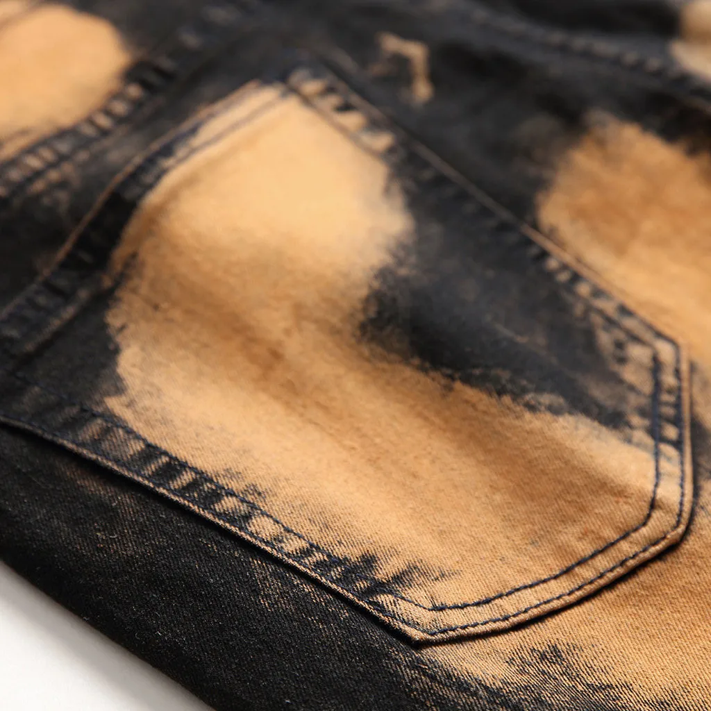 Men's Fashion Retro High Street High Quality Washed Jeans Leggings Dark style Jeans Skinny Ripped Destroyed Stretch Slim Fit