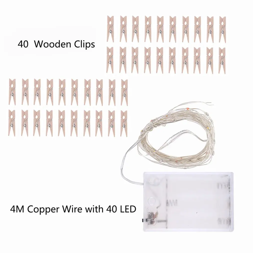 

4M 40 Light Battery Box Wood Clip Photo Light String Home Decoration Light String Christmas Garden Dandelion Decorative Lights