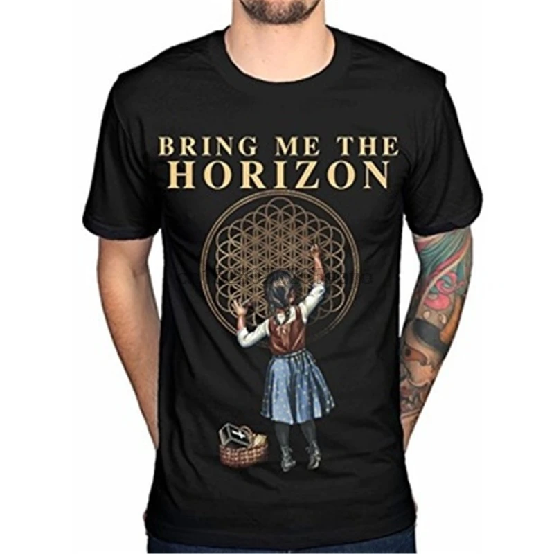 Рубашка мужская с принтом Bring Me The Horizon модная сорочка Хлопковая круглым вырезом