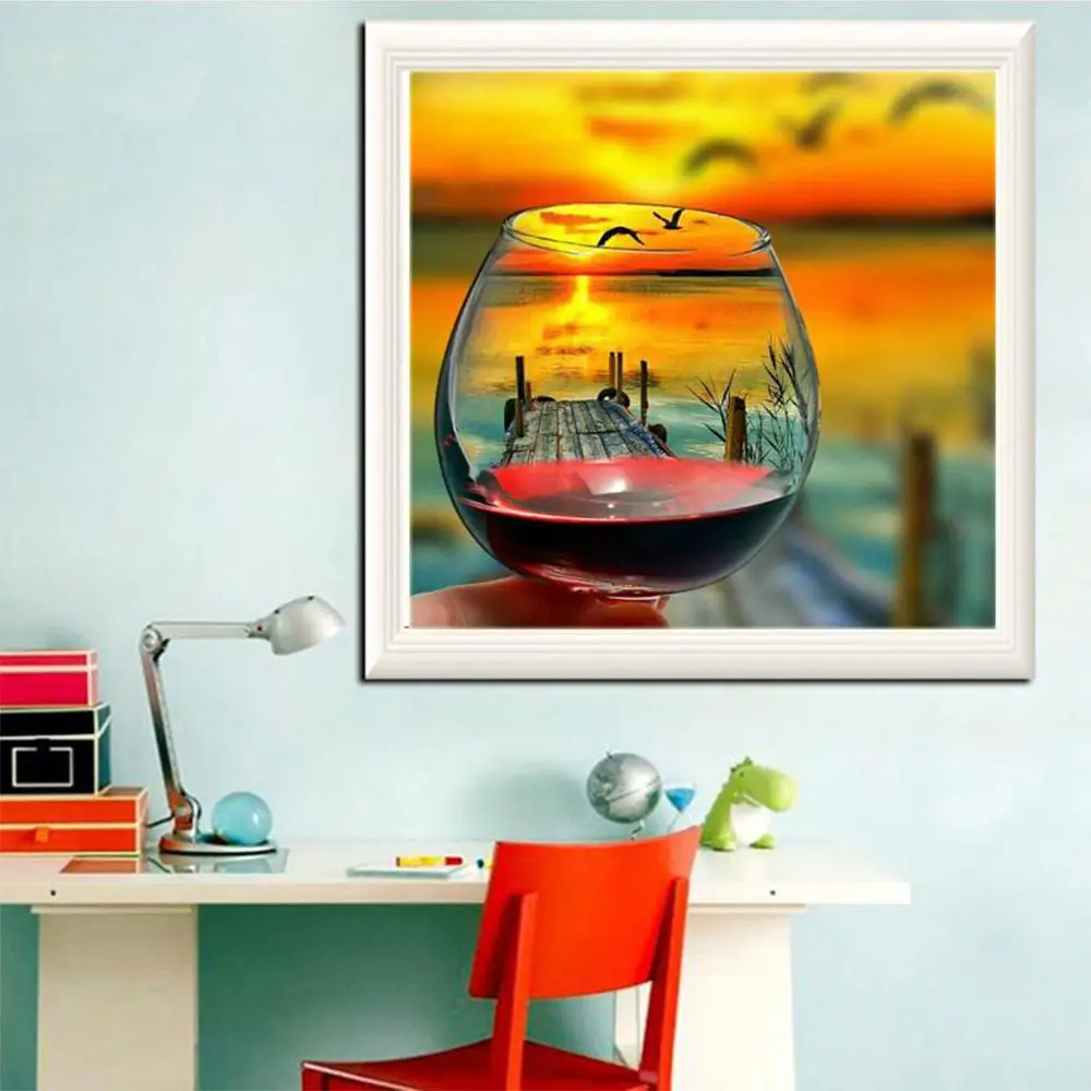 DIY Новая креативная красная посыпанная чашка красивый пейзаж 5D алмазная вышивка