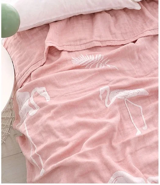 Ymqy Новое поступление хлопковое муслиновое одеяло кровать диван путешествия дышащий Розовый фламинго большой мягкий плед Para одеяло - Цвет: Розовый