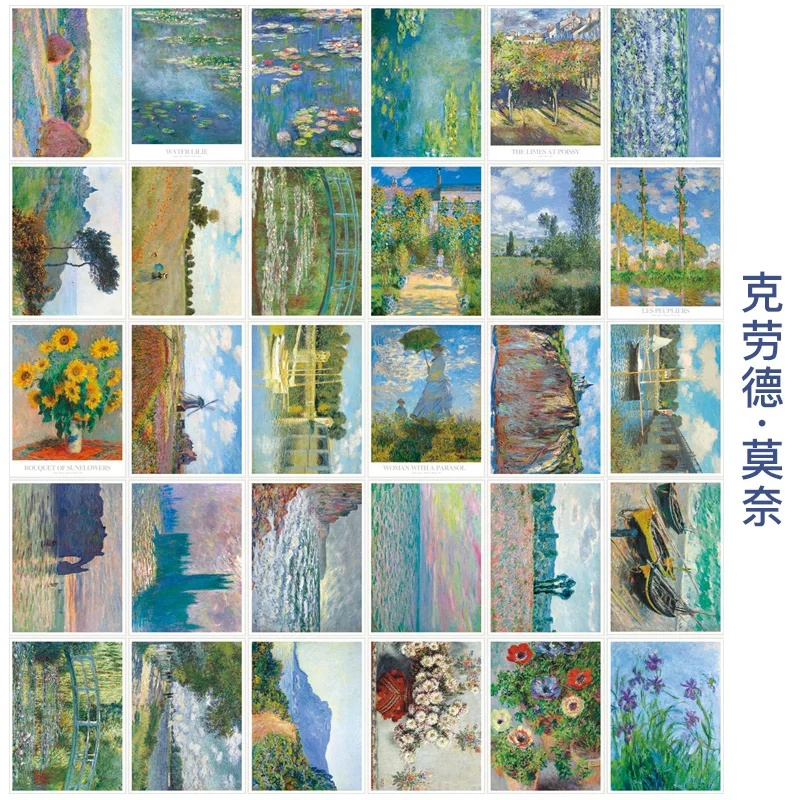 30 Sheets Claude Monet Oil Painting Postcard Vintage Claude Monet Paintings Postcards Greeting Card Wish Card