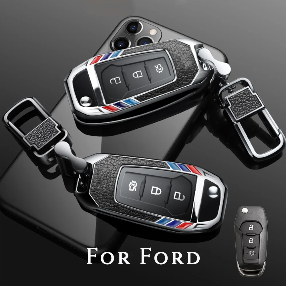 

Zinc Alloy Leather Smart Remote Car Key Case Cover For Ford Focus 4 Explorer F150 F250 Skin Shell Accessories Keychain