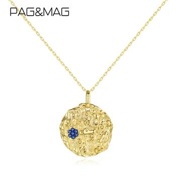 PAG & MAG-Collares colgantes redondos De Oro De 14 quilates para mujer, joyería fina De Oro 585, Joyas azules De CZ, Joyas De Oro Pur, regalos N14138