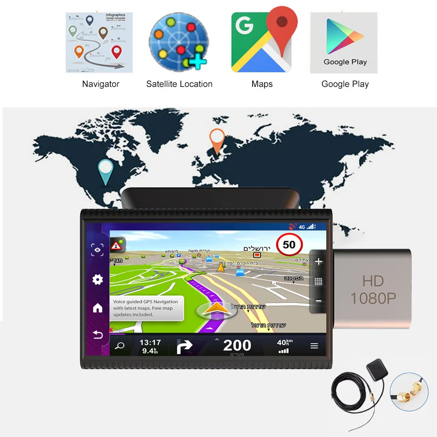 Olysine 4G Android автомобильный видеорегистратор WiFi GPS Navi ADAS Dash Cam 3 ''IPS Touch HD 1080P