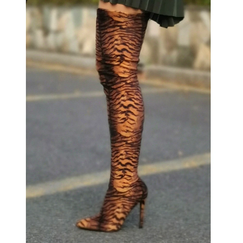 tiger print thigh high boots