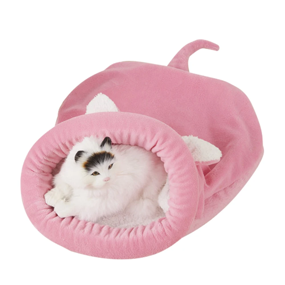 Pink Спальный мешок для домашних животных, кошек, собак, Теплый Щенок, зимнее гнездо, подушка, коврик для кошек, пещерный домик для маленьких и средних кошек, плюшевая кровать, мягкий коврик - Цвет: Pink