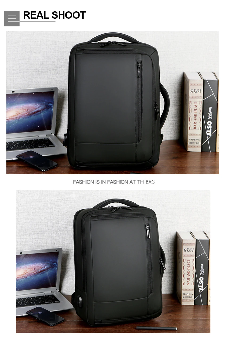 15.6 Inch Laptop Backpack Business Men Backpacks Male Notebook Waterproof Backpacking USB Charging Travel Bagpack OL Black Bags (15)