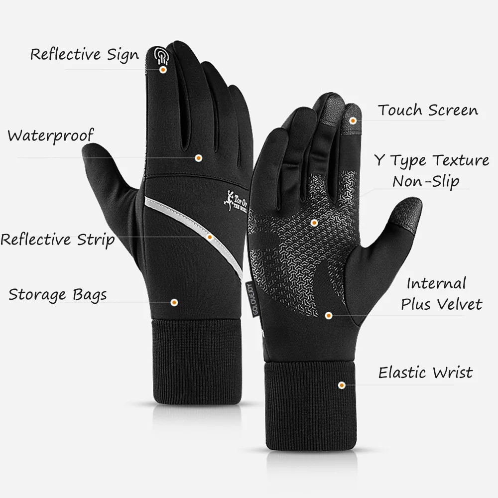 Зимние теплые мужские перчатки с сенсорным экраном, водонепроницаемые нескользящие перчатки для катания на лыжах, спортивные женские перчатки с отражающим карманом