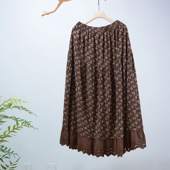 

new autumn skirt women casual floral print skirt elastic waist loose skirt female