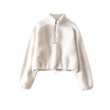 

Women lambhair Sweater Sweatshirts 2020 Spring And Winter Long Sleeve Loose Stand Collar Pullover Short Female Sweatshirts