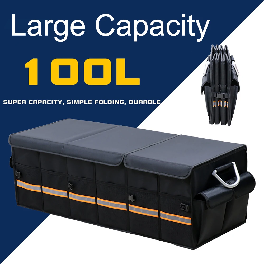 세단 SUV 트럭용 접이식 튼튼한 반사 스트립 보관함, 튼튼한 자동차 트렁크 정리함, 100L, 66L 