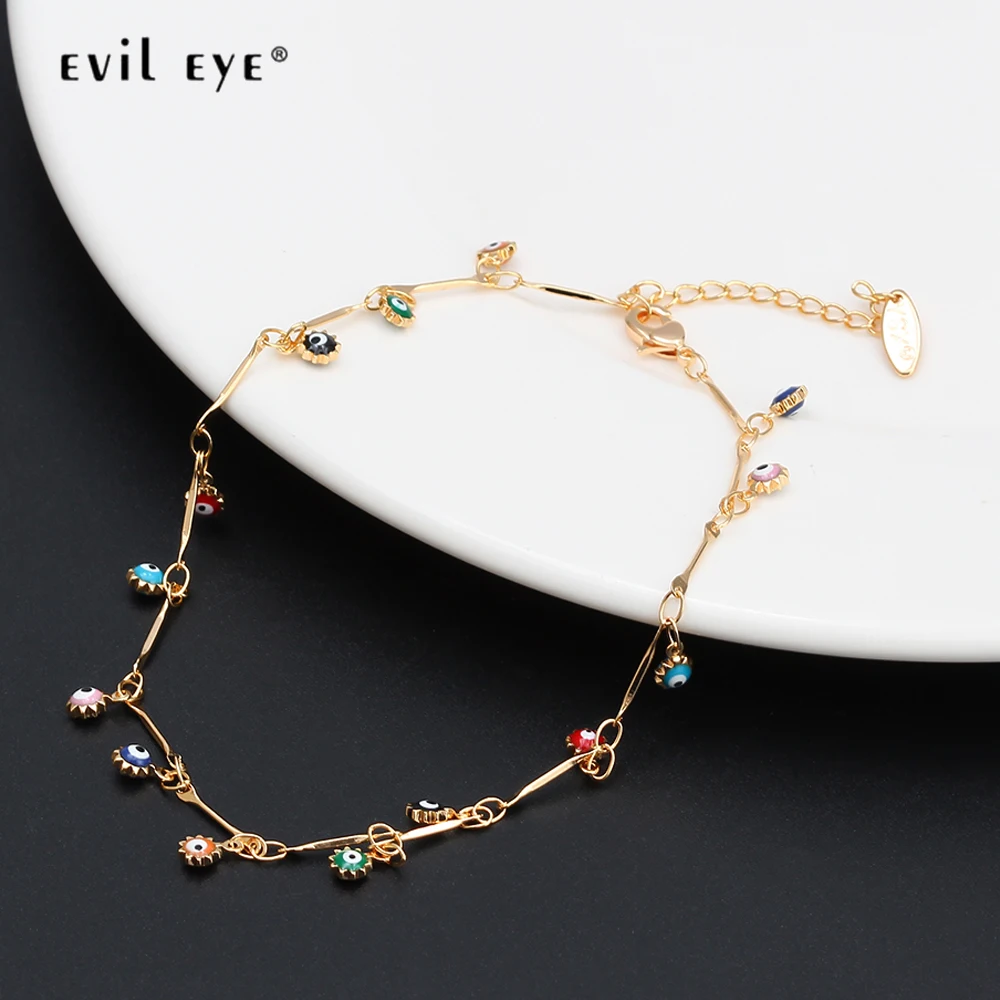 

EVIL EYE Water Drop Sun Star Charm Anklet Gold Color Foot Chain Ankle Bracelet Adjustable Jewelry for Women Female Girls EY6528