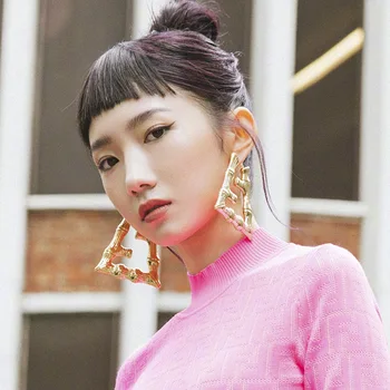 

FFLACELL 2020 Fashion Vingate Metal Gold Exaggerated Geometric Big Bamboo Drop Earrings Punk Hip Hop Jewelry For Women