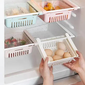 

Plastic Kitchen Article Storage Shelf Refrigerator Drawer Shelf Plate Layer Retractable Partition Finishing Storage Rack