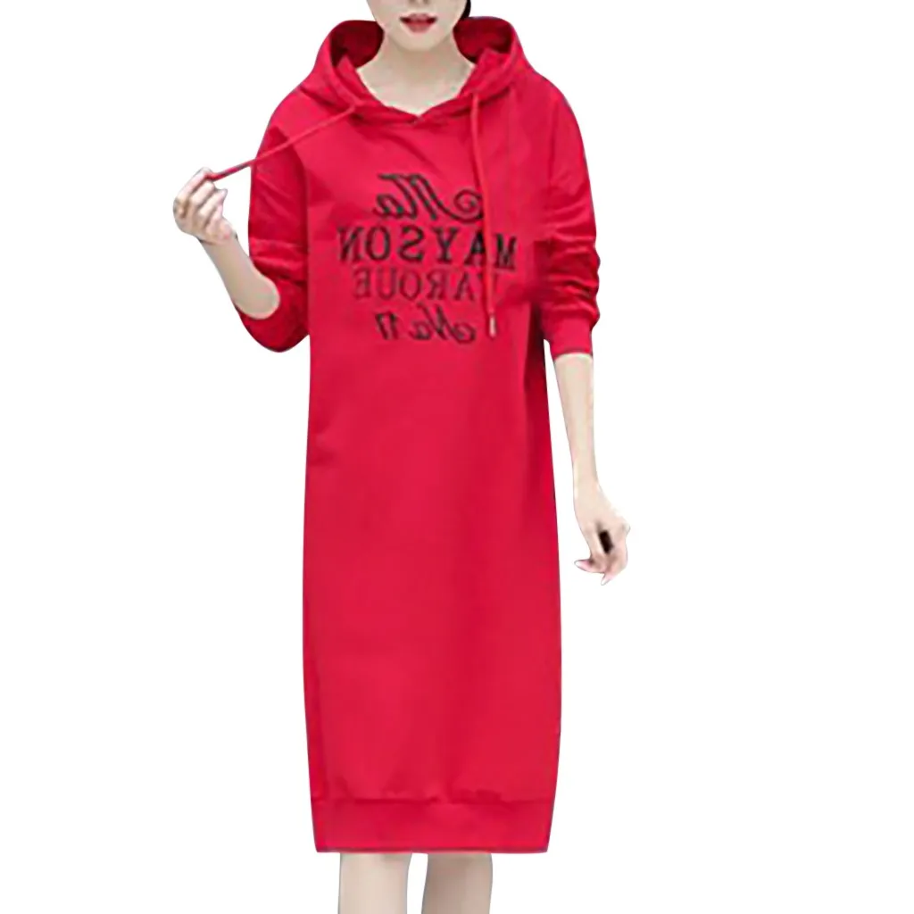 

Letter Printing dress Women Autumn Winter Fashion Hoodie Long Sleeve Knee Length Dresses Ladies Casual loose Sundress vestidos