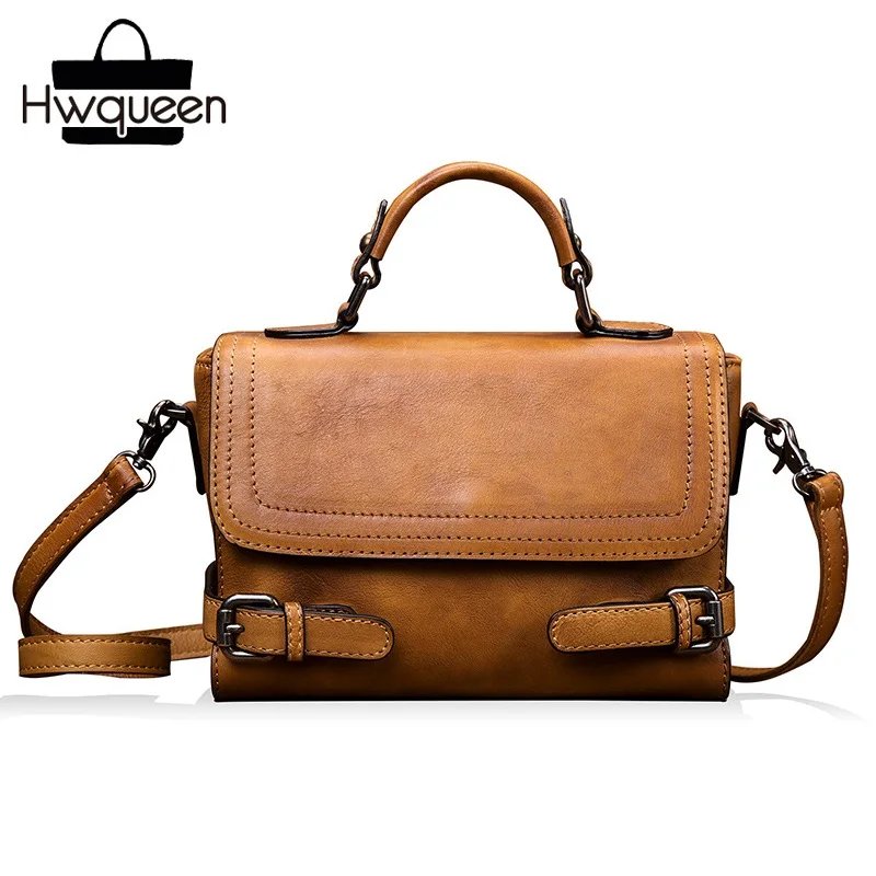 

Vintage Hand Painted Genuine Leather Women's Small Top-handle Handbag Authentic Real Cow Skin Female Purse Lady Cross-body Bag