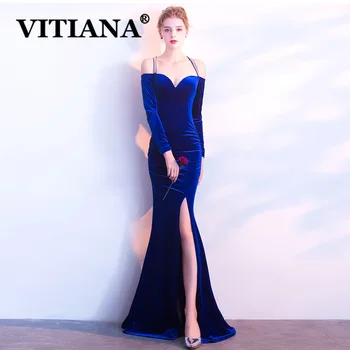 

VITIANA Velvet Sexy Night Party Dress Women Spaghetti Strap Backless Host Elegant Trumpet Dresses Female Club Long Vestidos