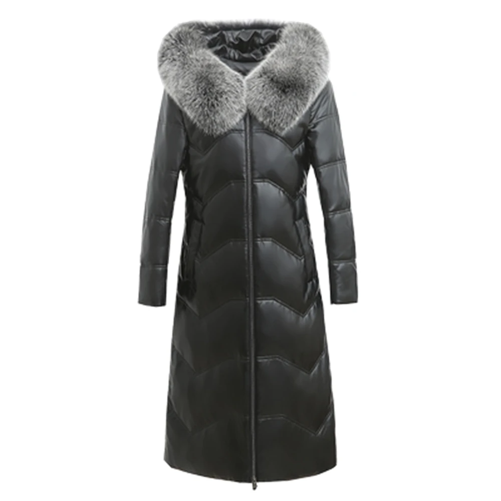 

Womens Jackets Sheepskin Overcoats Winter Female Long Coats White Duck Down Parka Fox Fur Collar High Quality Lady Coat Hooded