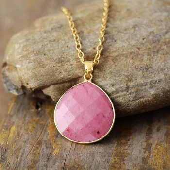 Classic Fashion Natural Stone Teardrop Pendant Necklaces Unique Rhodonite Lapis Gems Jewelry Bijoux Wholesale Dropshipping