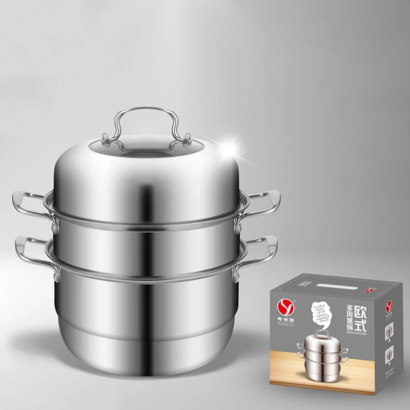 

Hot Thicken Stainless Steel Three-tier Multi-function Steamer Steaming Pot Cookware Kitchen Cookware Tools Silver For Home Diy