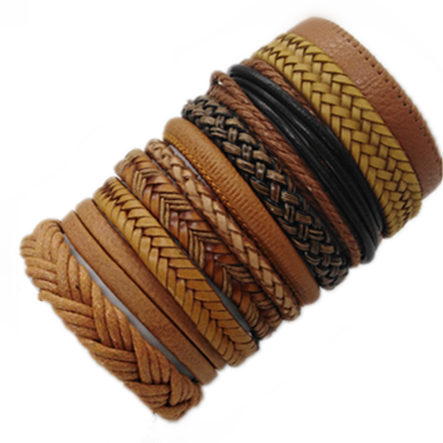Bracelets 10pcs/set Wrap Woven Fashion Handmade Men Bracelets Women Leather Bracelet Men Bangle Wholesale Jewelry Gift