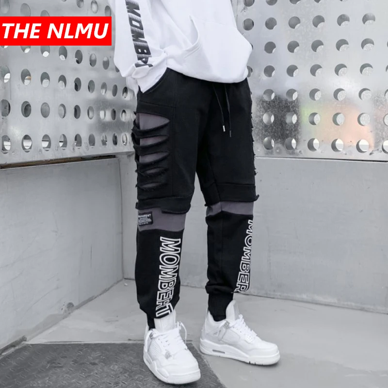Хип-хоп рваные штаны для бега мужские спортивные Harajuku уличные Лоскутные