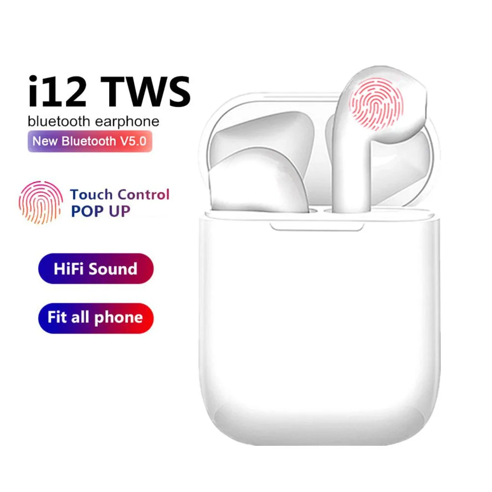i12 Tws Bluetooth WirelessEarphone Touch Key Mini Earbuds With Mic Charging Box Sport Headset For Smart Phone