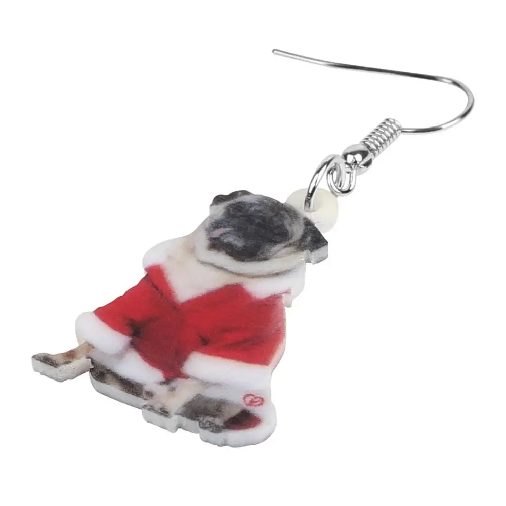WEVENI Acrylic Christmas Costume Pug Dog Earrings Drop Dangle Animal Jewelry Accessory For Women Girls Teen Kid Party Charm Gift