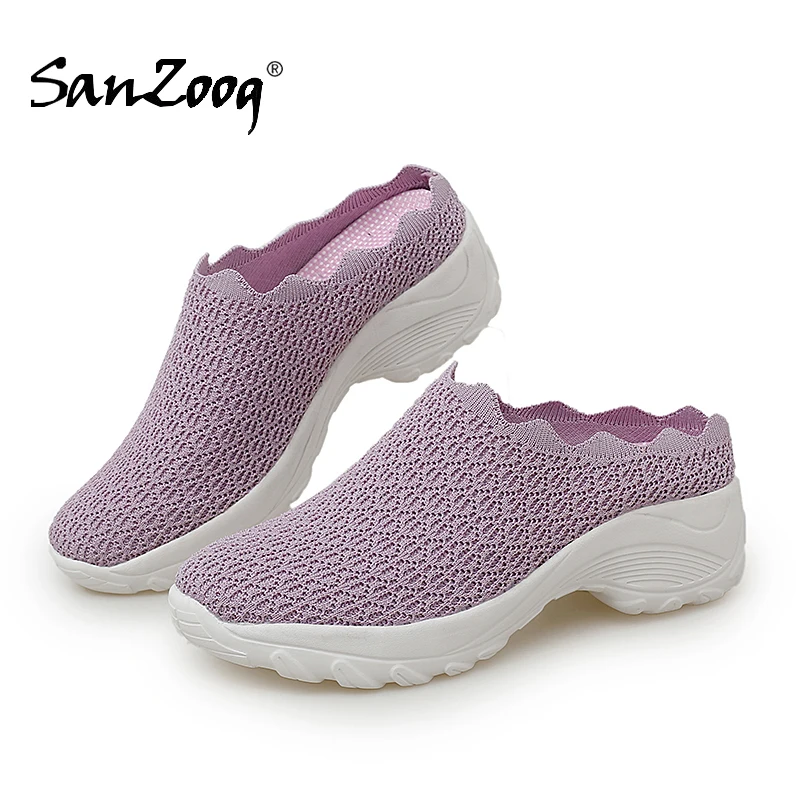 Women Slip On Half Platform Flats Breathable Mesh Casual Shoes women shoes women flats casual shoes