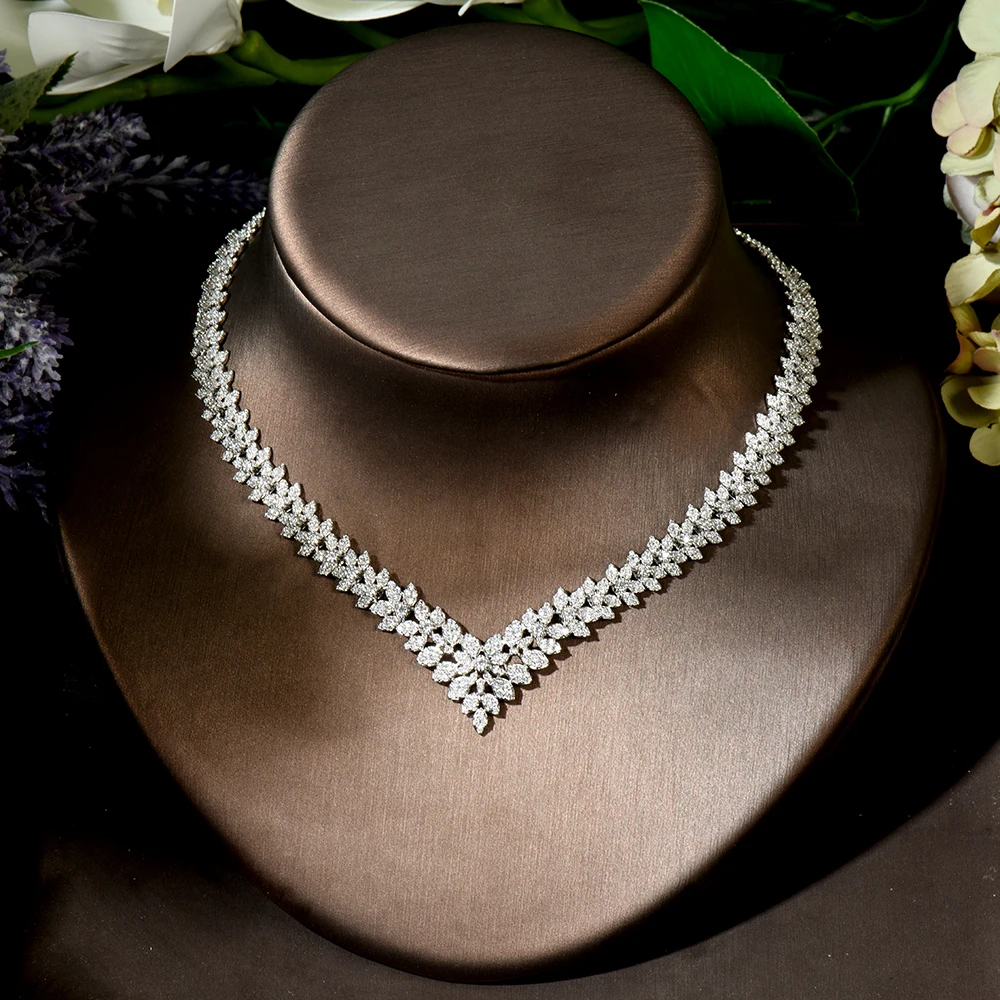 HIBRIDE Women Trendy Full AAA Cubic Zirconia Necklace Earring Jewelry Set for Women Bridal Wedding Dress Accessories N-1829 - Image 4