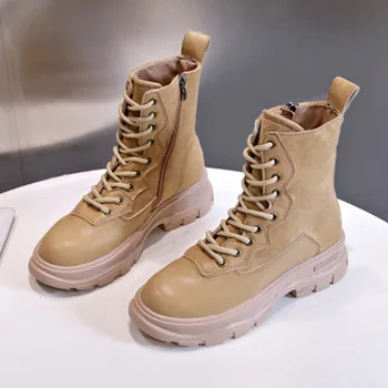 

2019 autumn and winter new muffin thick bottom and velvet warm British wind Martin boots women's shoes