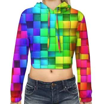 

NOISYDESIGNS 2019 Hot Women Autumn Hoodies Colorful Printing Pullover Tops Girls Short Sexy Sweatshirts Sudadera Mujer Moletom