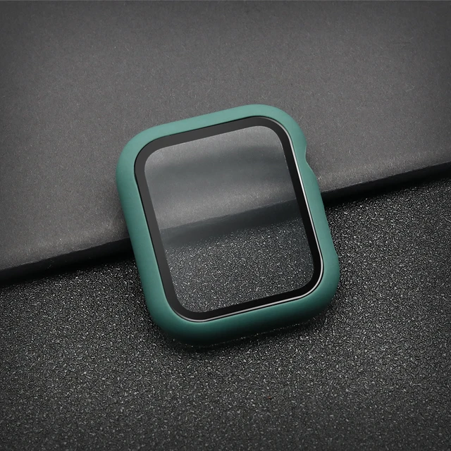 Glass+Case Full Cover For Apple Watch Case Series 7 6 SE 5 4 321 iWatch Case Accessor 45/41/44/40/42/38mm Protector Apple Watch Dark Green