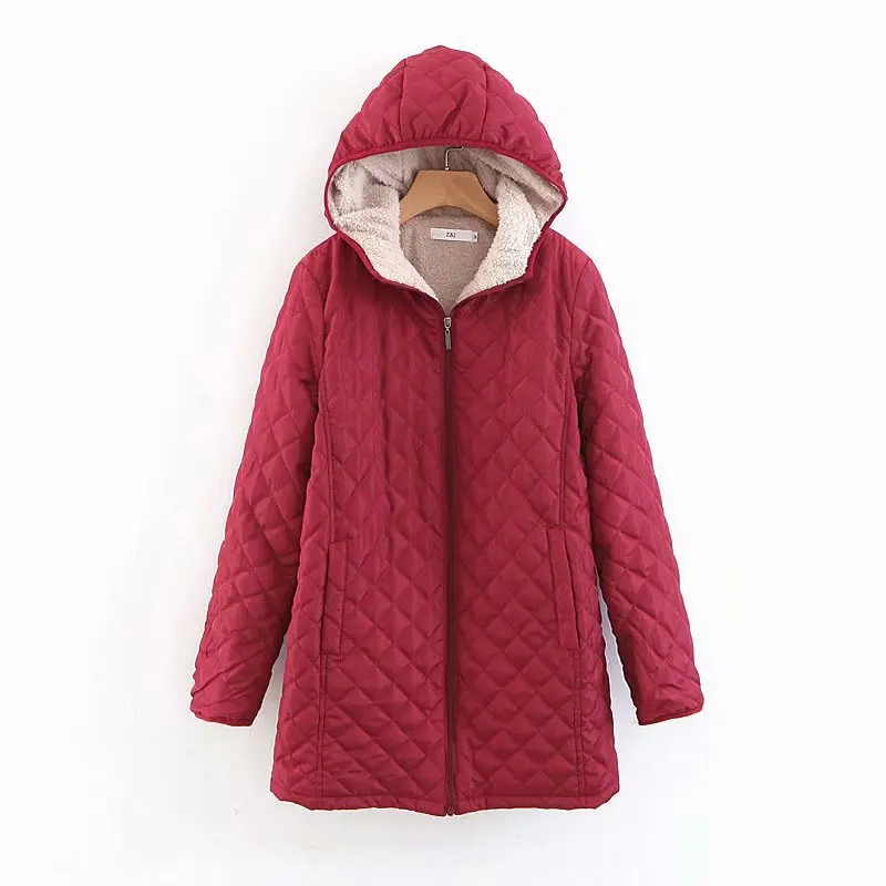 Зимняя куртка Женская Parker пальто Зима Новая средняя-длинная Алмазная клетчатая Свободная куртка с капюшоном куртка яркого цвета цвет красного вина XL