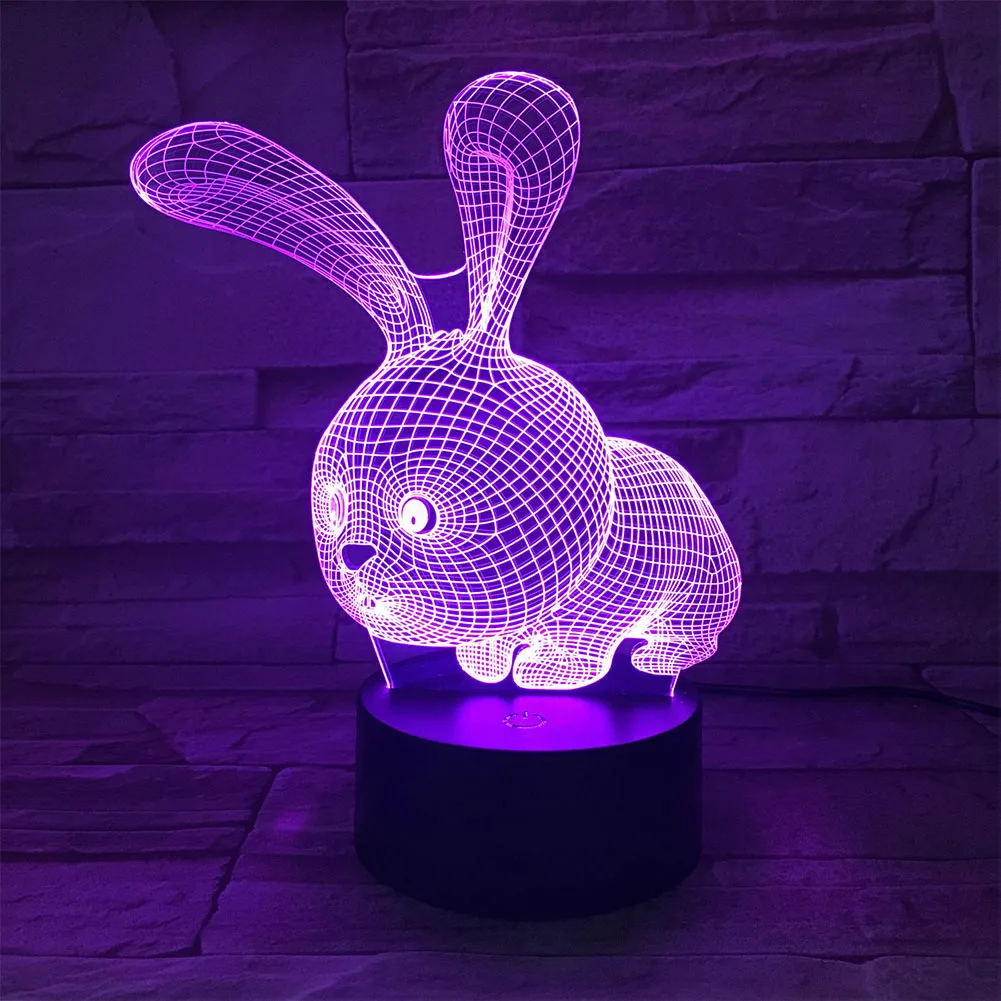 Прикроватная тумбочка для украшения дома светодиодный ночной Светильник акриловый спальный зарядка через usb 3D Иллюзия Батарея управляется настольные кролик Форма для детей