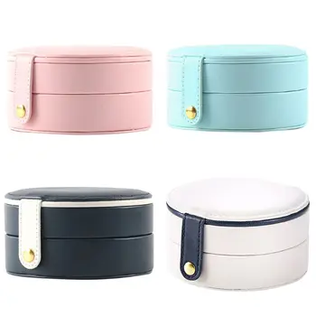 

Portable Three-layer Imitation Leather Jewelry Box Place Detachable Multipurpose Earrings Ring Bracelet Storage Round Boxes
