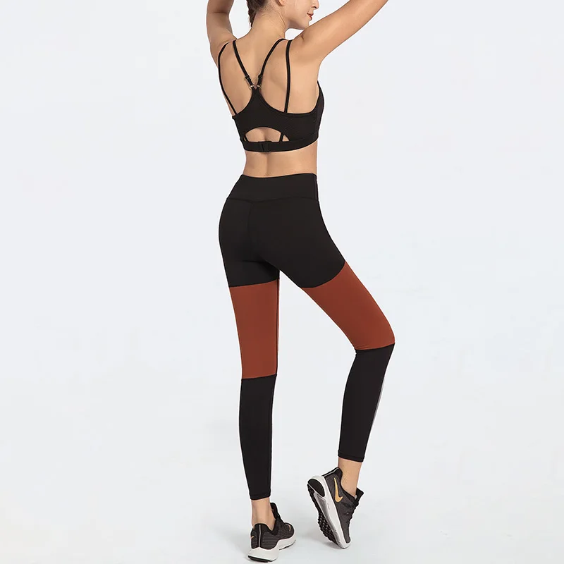 Women Yoga Set Tracksuit Contrast Stitching Workout Clothes Sexy Beauty Back Running Fitness Leggings Sports Suit Gym Sportswear