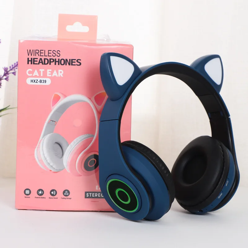 Color luminous cat flash In ear Bluetooth earphone Wireless Headphones stereo Head mounted Noise reduction lovely