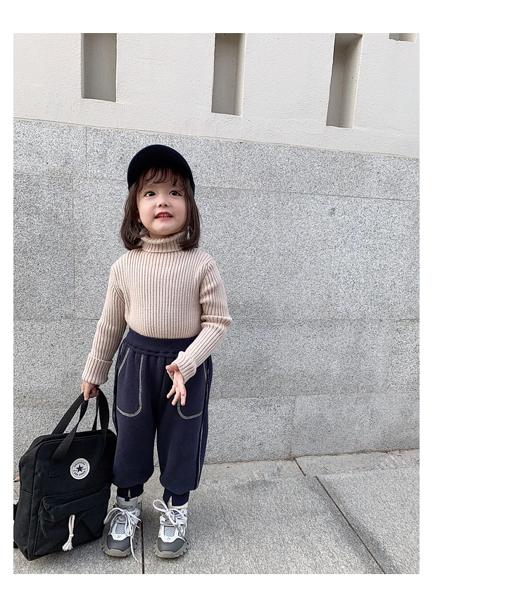 Пуловер для девочек; хлопковый свитер в полоску с отворотами; Новинка года; зимний свитер с длинными рукавами; детский хлопковый джемпер с высоким воротником