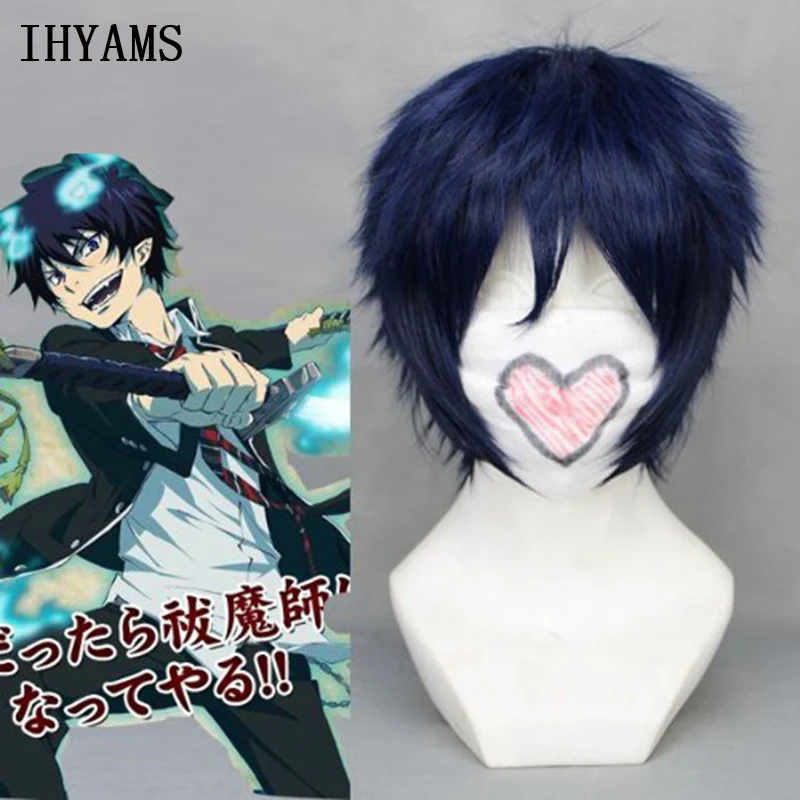 Парик для косплея Ao no Blue Exorcist Okumura Rin Короткие термостойкие волосы темно синего