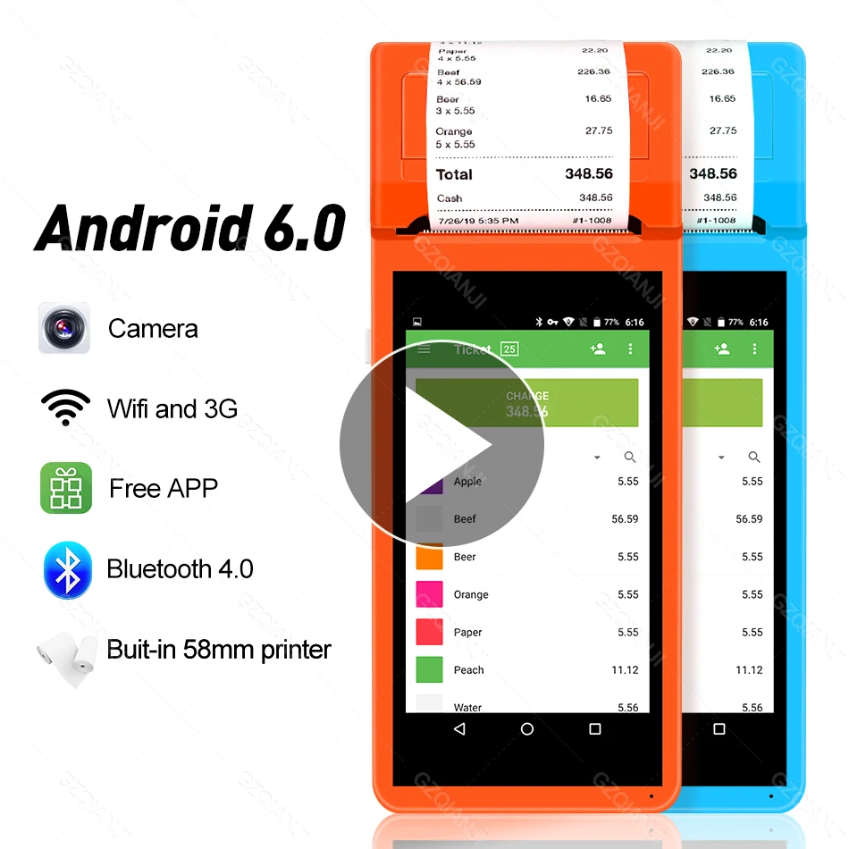 POS PDA Android Bluetooth встроенный принтер 58 мм камера считыватель штрих кодов 1D 2D QR сканер
