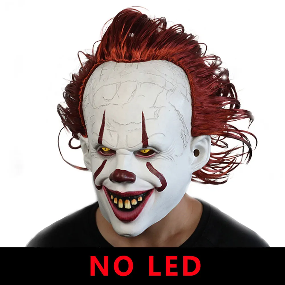 DM COS Clown 2 Halloween Masquerade Horror Sorcerer Clown Mask Halloween Party Latex Full Face Mask Wig Adult Dress Up LED Mask - Цвет: B