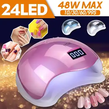 

48W 4 Speed Automatic Nail Dryer Machine 24 UV/LED Dual Light Beads Gel C-uring Polishing Timing Lamp