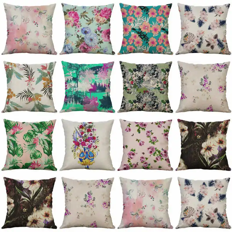 

Plant Flower Leaf Pillow Case Cotton Linen Home Sofa Cushion Cover 18"Decor Printing