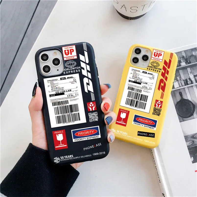 DHL Hot Экспресс Ярлык чехол для iPhone 11 Pro X XS Max XR 10 5 5S SE 6 6S 7 8 Plus Роскошный Черный Желтый