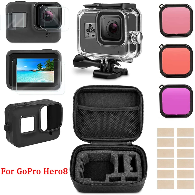 Set Для Gopro набор аксессуаров для Gopro Hero 8 водонепроницаемый корпус/коробка для хранения/силиконовый чехол/закаленная пленка/Комплект фильтров для экшн-камеры - Цвет: Set