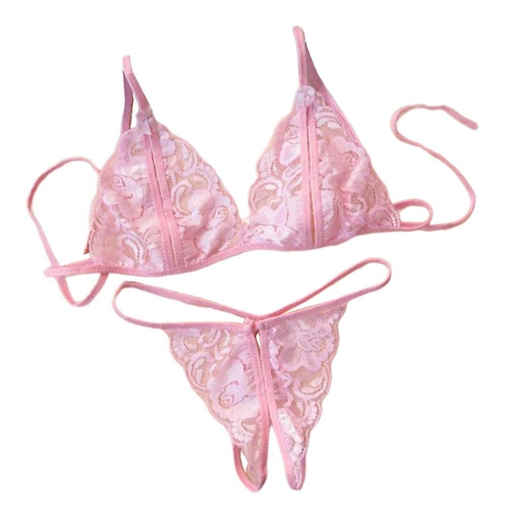 2 Pcs/1 Set Pink Lingerie Bra And Panty  Fashionable Underwear G-String T-Back Briefs Lace Bra Set Women Intimates Erotic Set