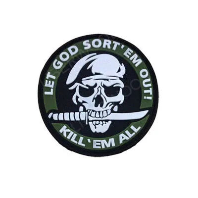 Morale Patches No Knife No Life SKULL PVC 3D Military Tactical Patch badge applique EMBLEM - Цвет: LET GOD GREEN 8 cm
