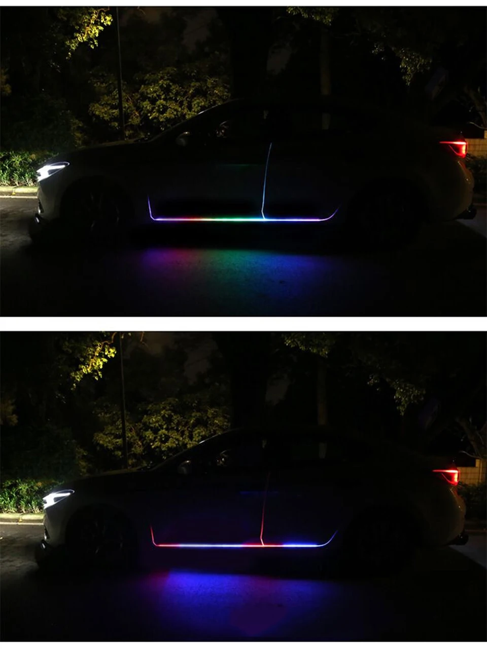 Новинка RGB Автомобильная гибкая светодиодная лента декоративная атмосферная лампа автомобильная Боковая дверь атмосферный светильник Авто неоновый светильник комплект Автомобильный светильник